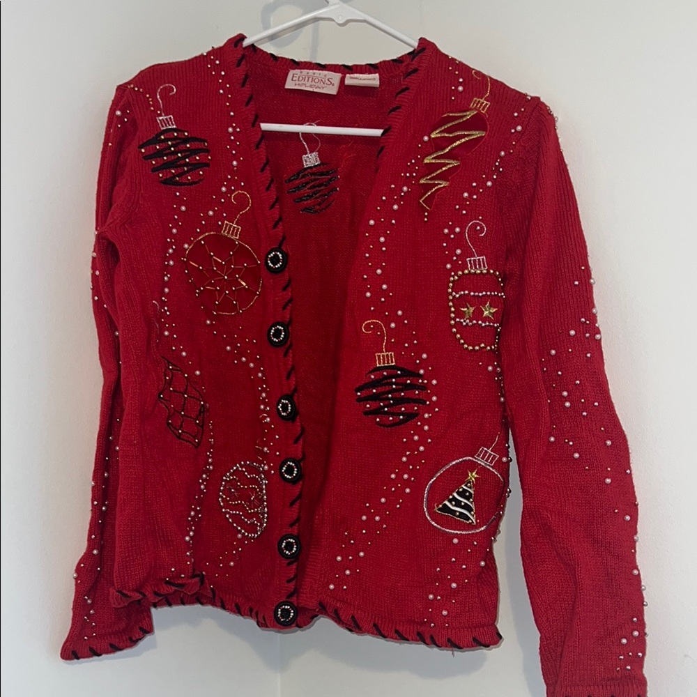 Vintage Basic Editions Red Holiday Cardigan